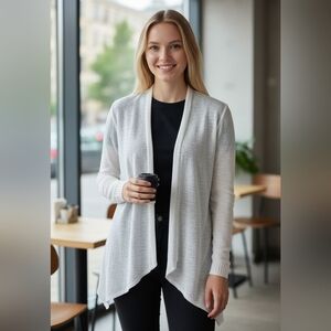 Ab Studio White Wool/ Mohair Blend Cardugan- Medium